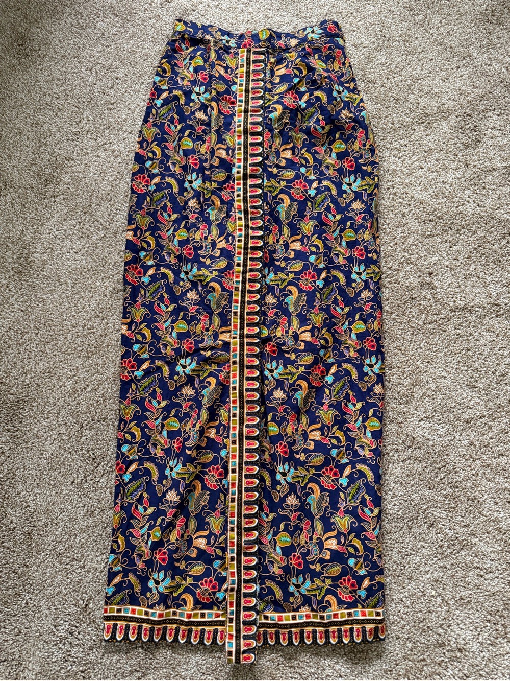 Navy Floral Embroidered Maxi Skirt